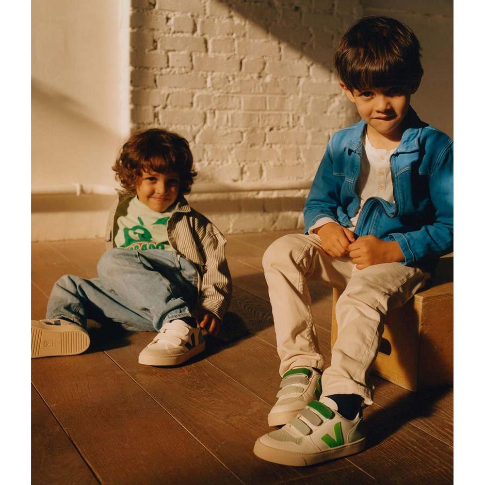 Veja V-10 CHROMEFREE Sneakers Kinderen White/Green | NL 846NWY